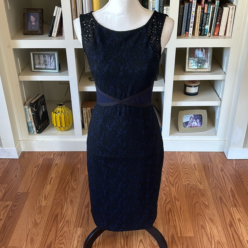 Anthropologie Moulinette Soeurs Larkin Blue Black Lace Sheath Dress Sz 2 Classic